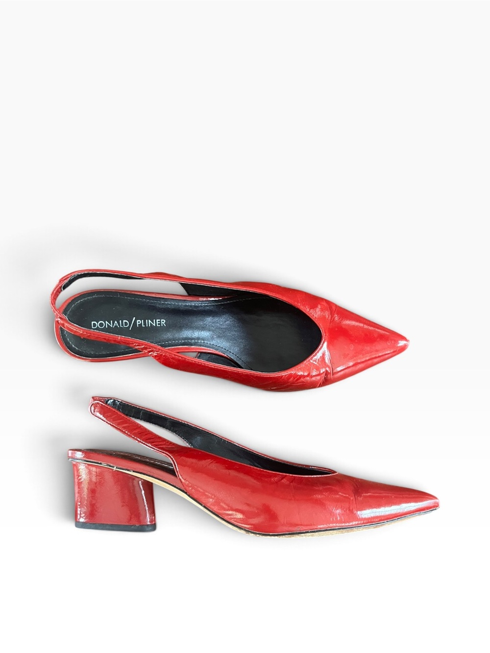 Donald J. Pliner Red Patent Pointed-Toe Slingback Block Heel